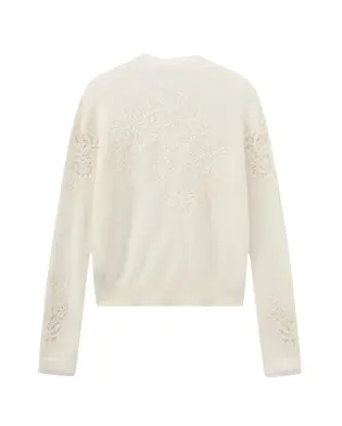 Floral Embroidery V Neck Cashmere Cardigan
