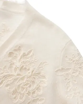 Floral Embroidery V Neck Cashmere Cardigan