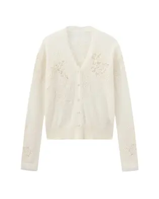 Floral Embroidery V Neck Cashmere Cardigan